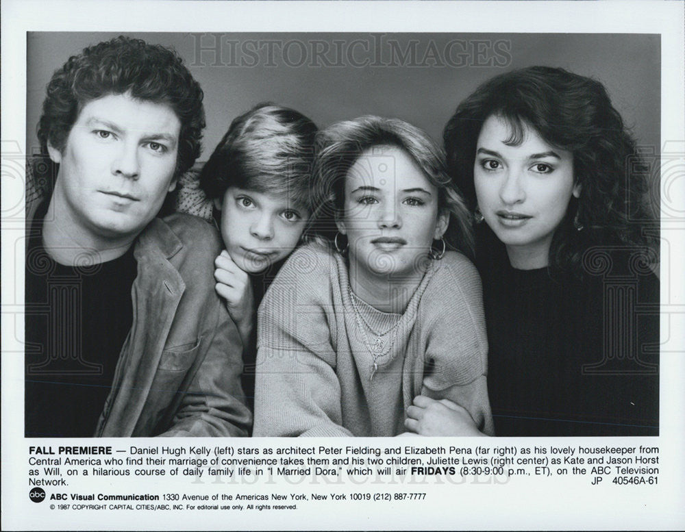 1987 Press Photo Daniel Hugh Kelly, Elizabeth Pena, Juliette Lewis, Jason Horst - Historic Images