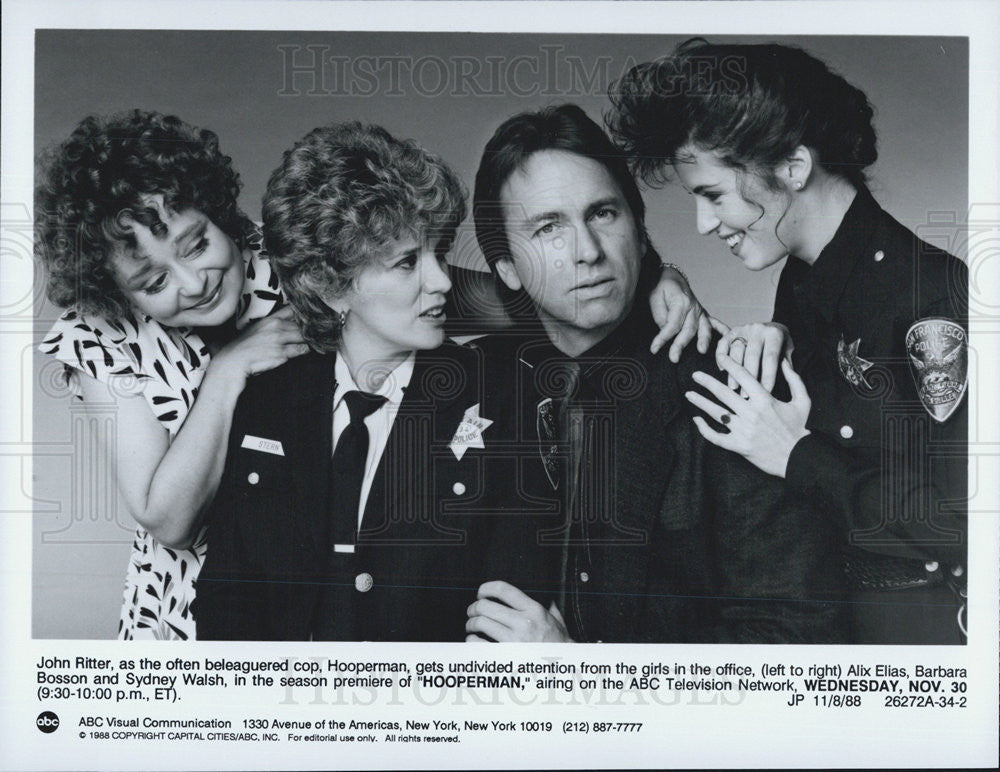 1988 Press Photo John Ritter, Alix Elias, Barbara Bosson, Sydney Walsh - Historic Images