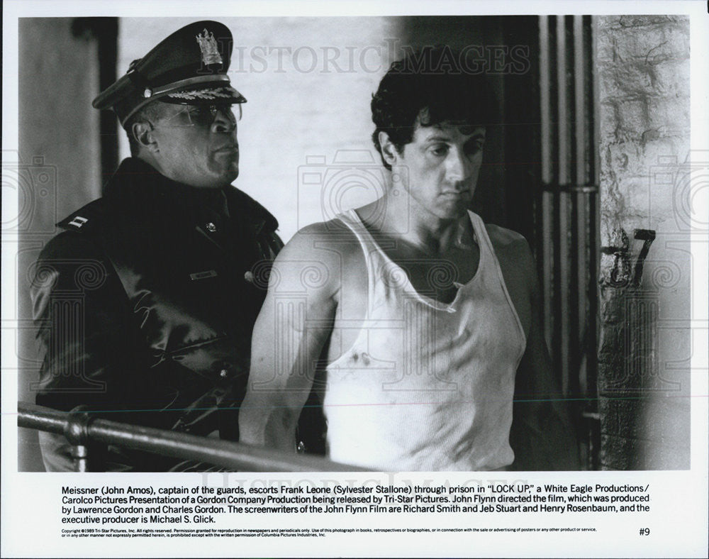 1989 Press Photo Scene From Movie Lock Up, Actor John Amos and Sylvester Stalone - Historic Images