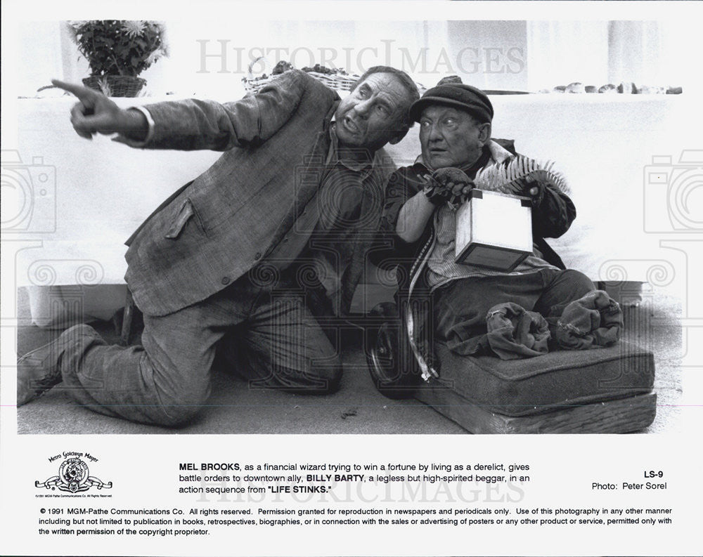 1991 Press Photo Mel Brooks, Billy Bartly, Life Stinks - Historic Images