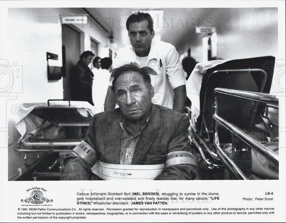 1991 Press Photo Mel Brooks, James Van Patten, Life Stinks - Historic Images