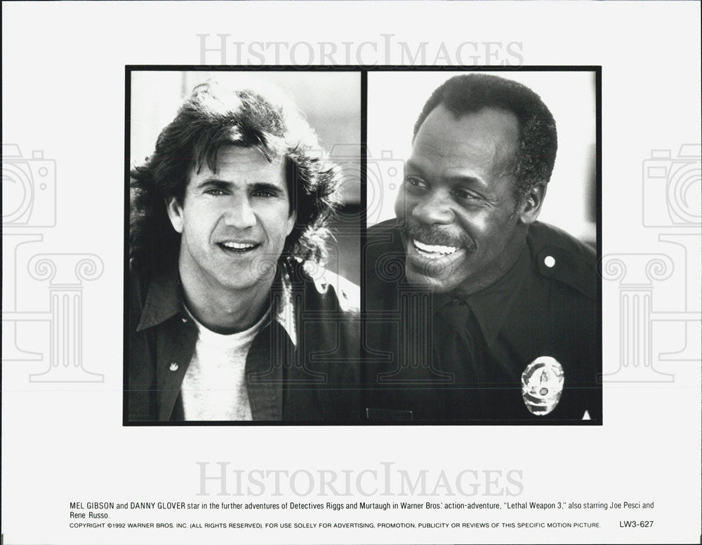 1992 Press Photo Danny Glover, Mel Gibson, Lethal Weapon 3 - Historic Images