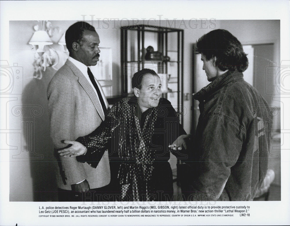 Press Photo Danny Glover, Joe Pesci, and Mel Gibson in Lethal Weopon 2 - Historic Images