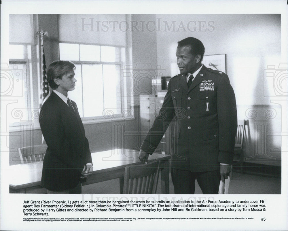 1987 Press Photo River Pheonix And Sidney Poitier In &quot;Little Nikita&quot; - Historic Images