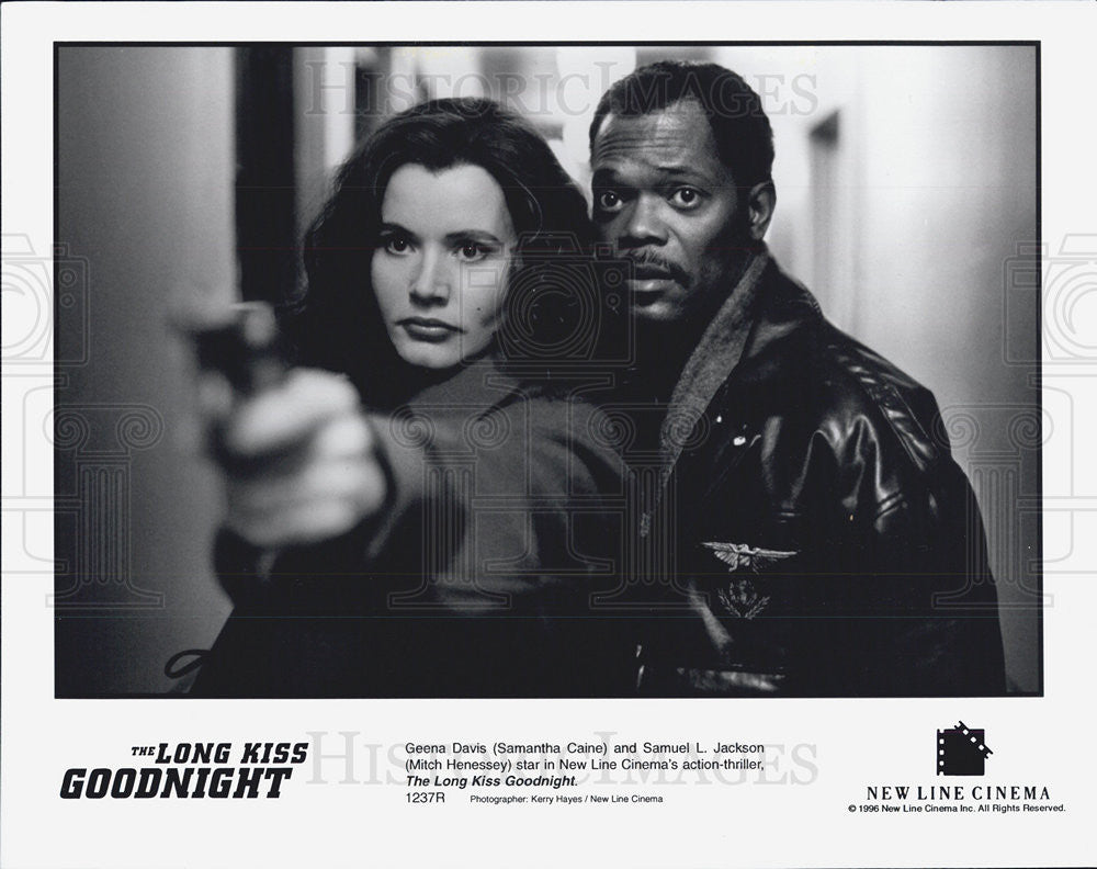 1996 Press Photo Geena Davis And Samuel Jackson In The Long Kiss Goodnight COPY - Historic Images