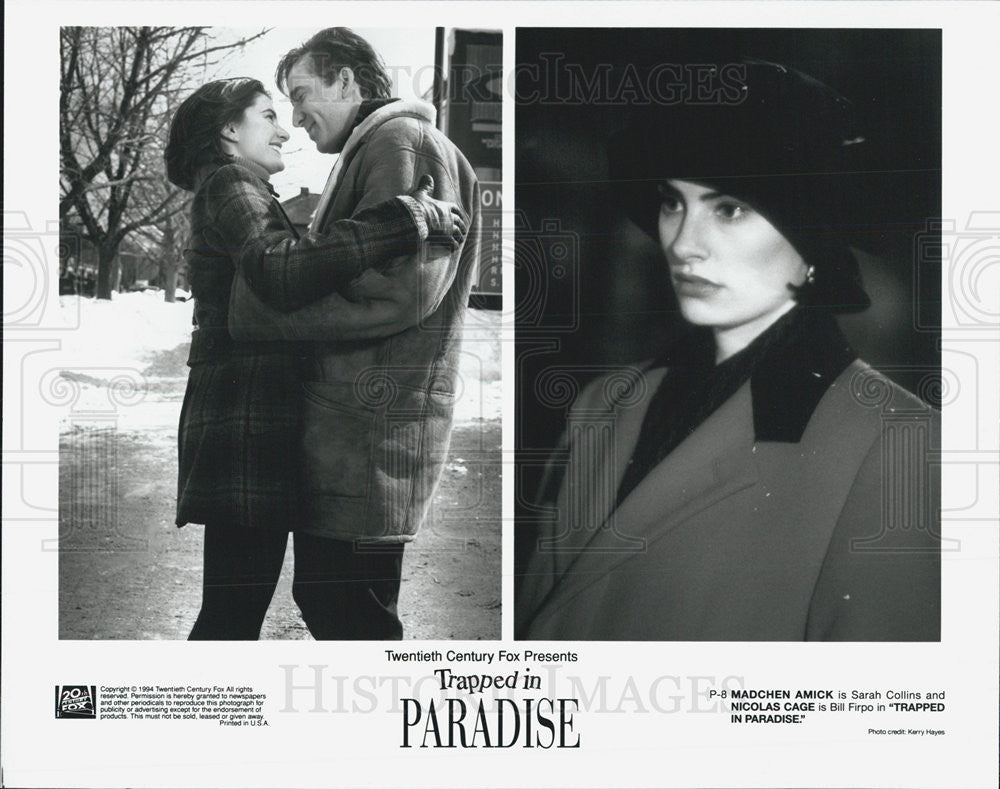 1994 Press Photo Madchen Amick and Nicolas Cage in &quot;Trapped in Paradise&quot; - Historic Images