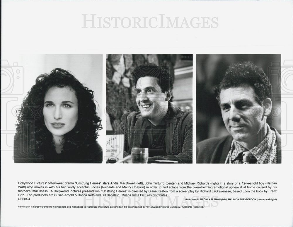 1995 Press Photo Andie MacDowell/Actor/John Tuturro/Director/Michael Richards - Historic Images