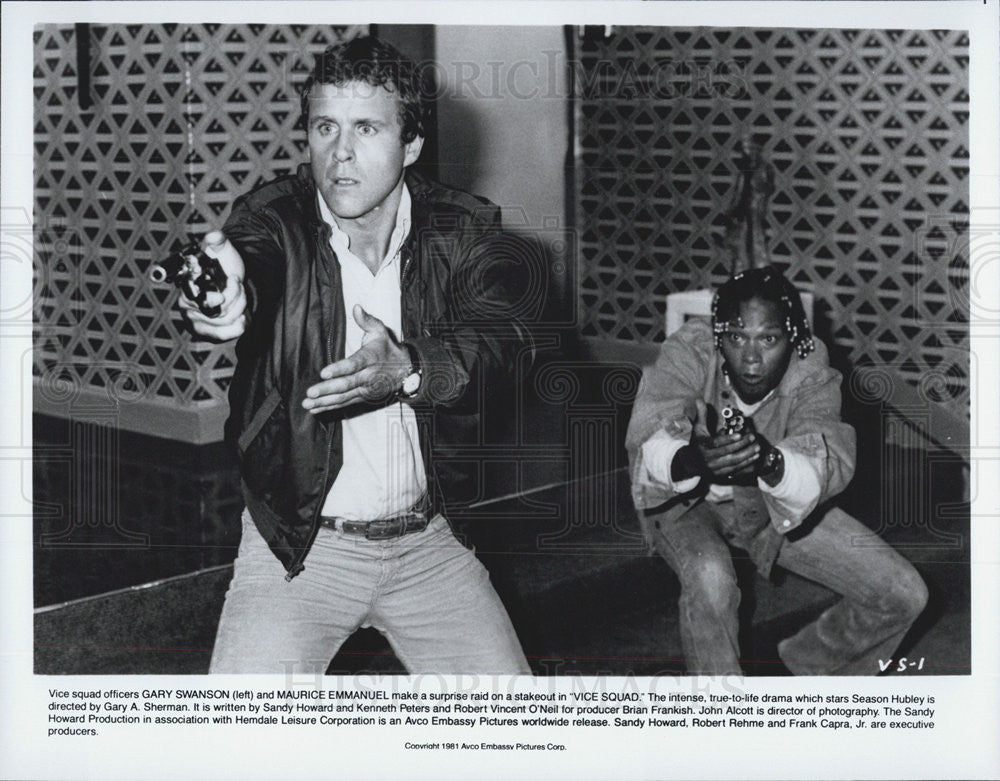 1981 Press Photo of Gary Swanson and Maurice Emmanuel in the film, &quot;Vice Squad&quot; - Historic Images