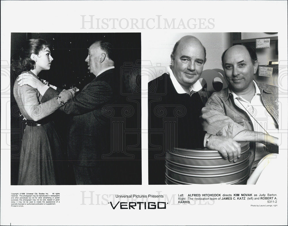 1996 Press Photo Alfred Hitchcock, Kim Novack, &quot;Vertigo&quot; restorers James C. - Historic Images