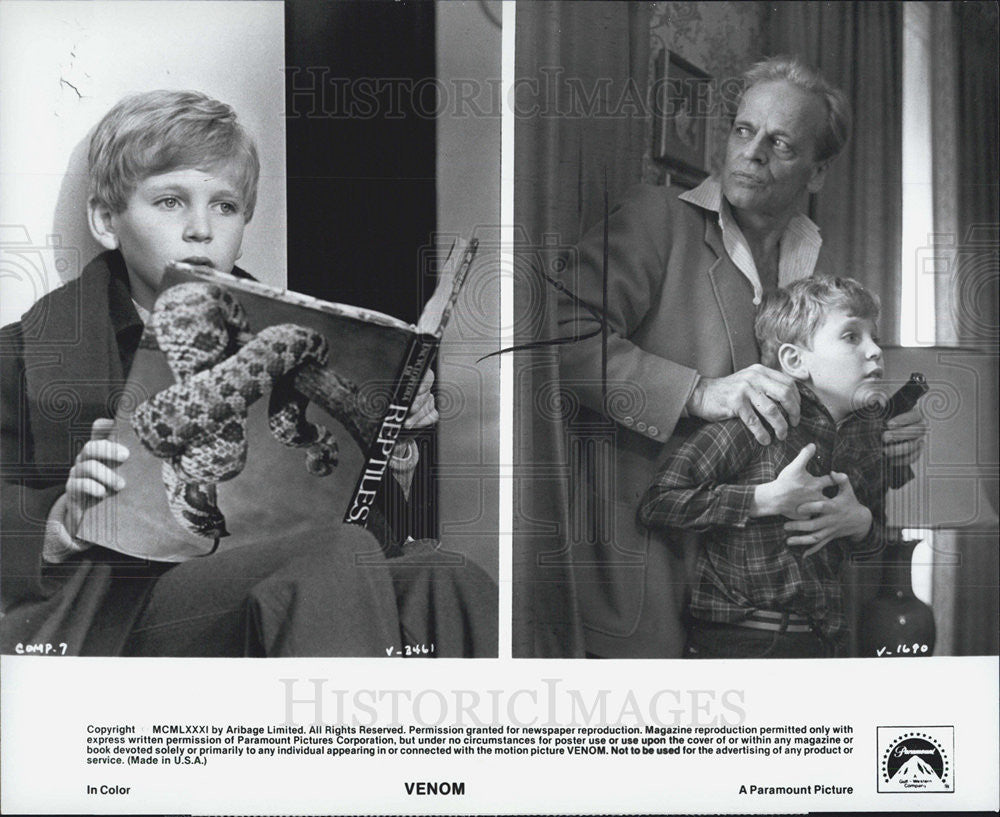 Press Photo Actor Klaus Kinski and Child Actor Lance Holcomb, stars in "VERNOM" - Historic Images