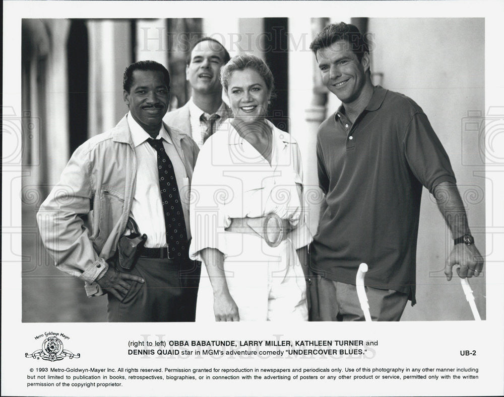 1993 Press Photo Actor Obba Babatunde Larry Miller Kathleen Turner Dennis Quaid - Historic Images