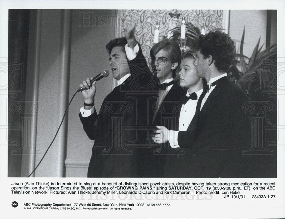 1991 Press Photo Alan Thicke, Jeremy Miller, Leonardo DiCarpio, Kirk Cameron - Historic Images