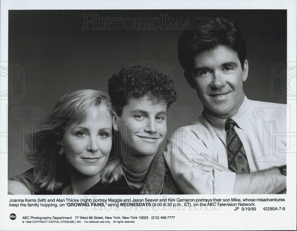 1989 Press Photo Kirk Cameron Joanna Kerns Alan Thicke GROWIN PAINS - Historic Images