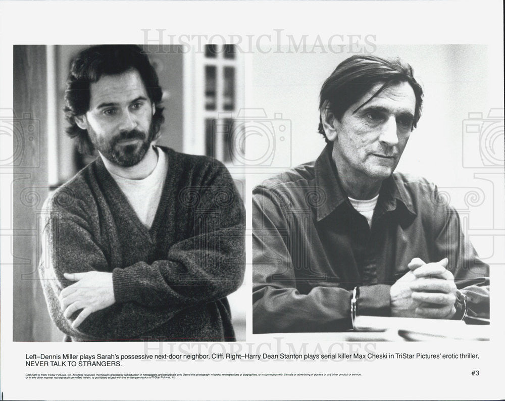 1995 Press Photo Dennis Miller, Harry Dean Stanton in &quot;Never Talk To Strangers&quot; - Historic Images