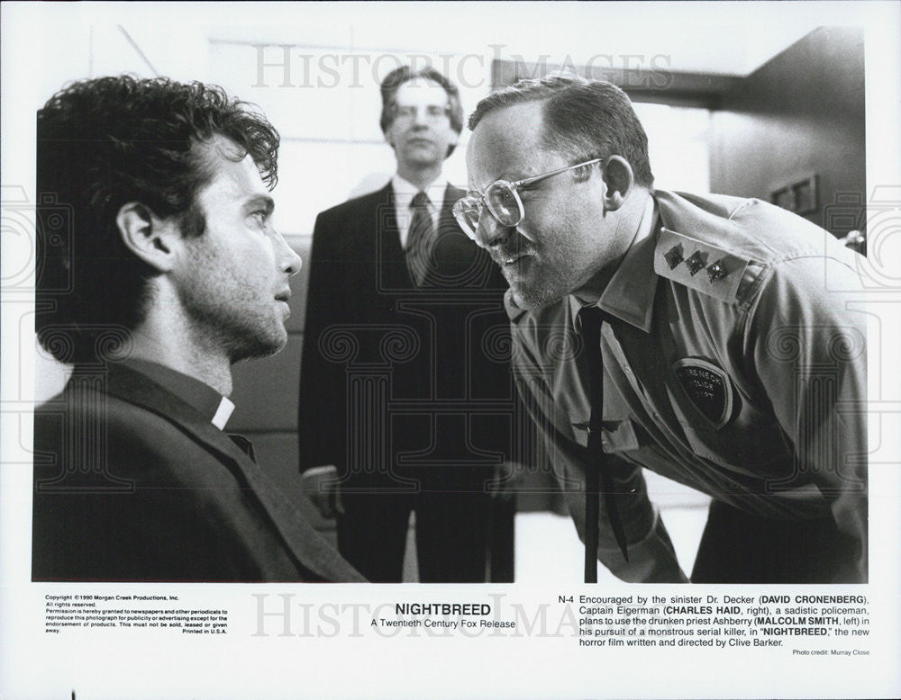 1990 Press Photo David Cronenberg, Charles Haid, Malcolm Smith, Nightbreed - Historic Images