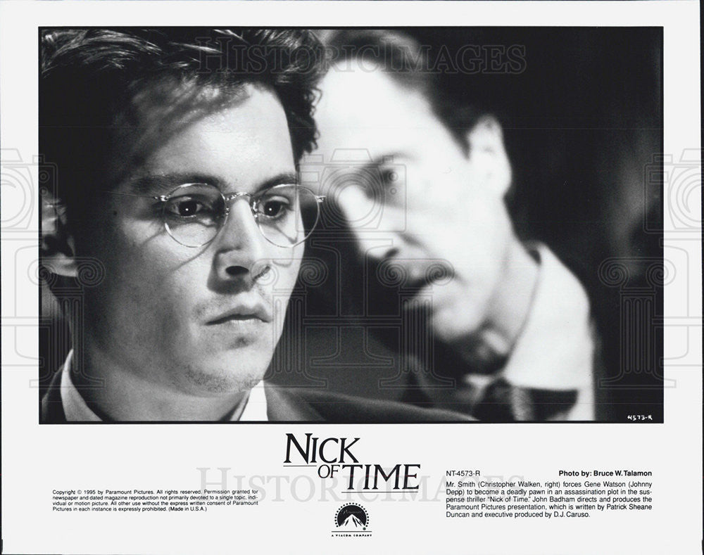 1995 Press Photo of Johnny Depp and Christopher Walken in &quot;Nick of Time&quot; - Historic Images