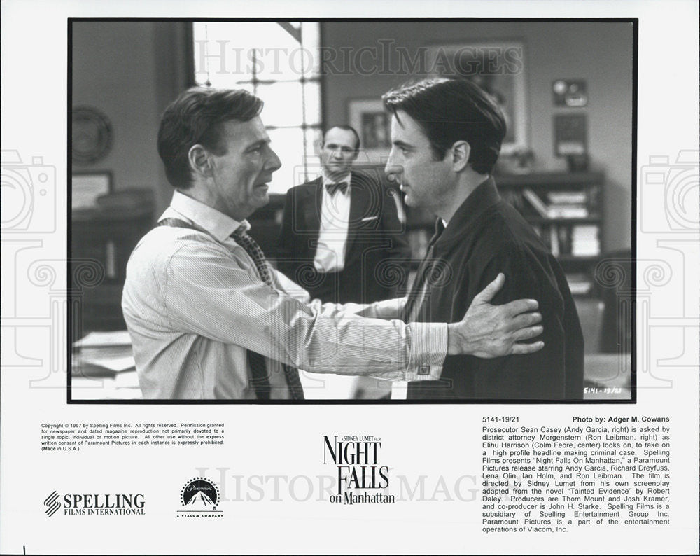 1997 Press Photo Ron Leibman, Colm Feore, Andy Garcia, Night Falls on Manhattan - Historic Images