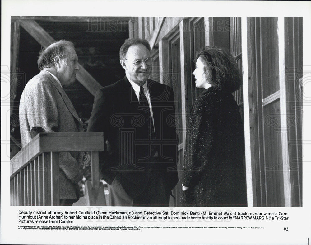 1990 Press Photo Gene Hackman M Emmet Walsh Anne Archer NARROW MARGIN - Historic Images