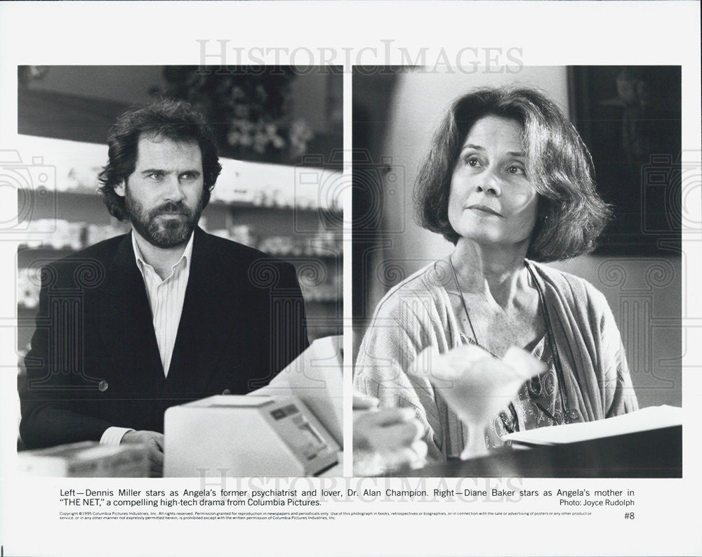 1995 Press Photo Dennis Miller &amp; Diane Baker star in &quot;The Net&quot; - Historic Images