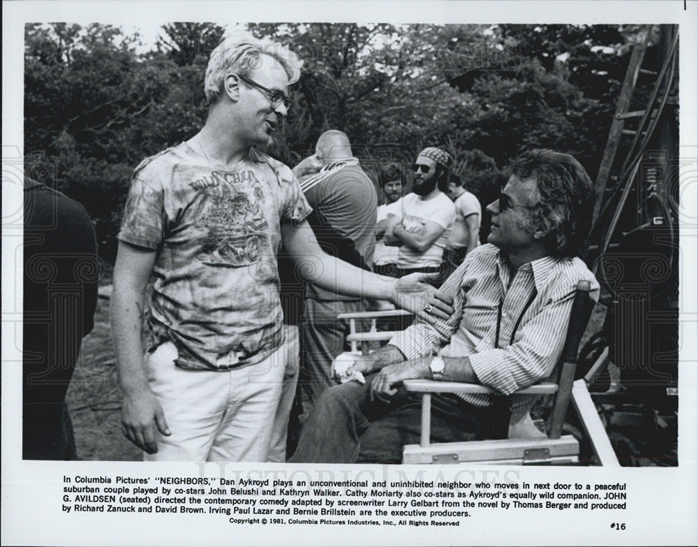 1981 Press Photo Director John G. Avildsen And Actor Dan Aykroyd, &quot;Neighbors&quot; - Historic Images