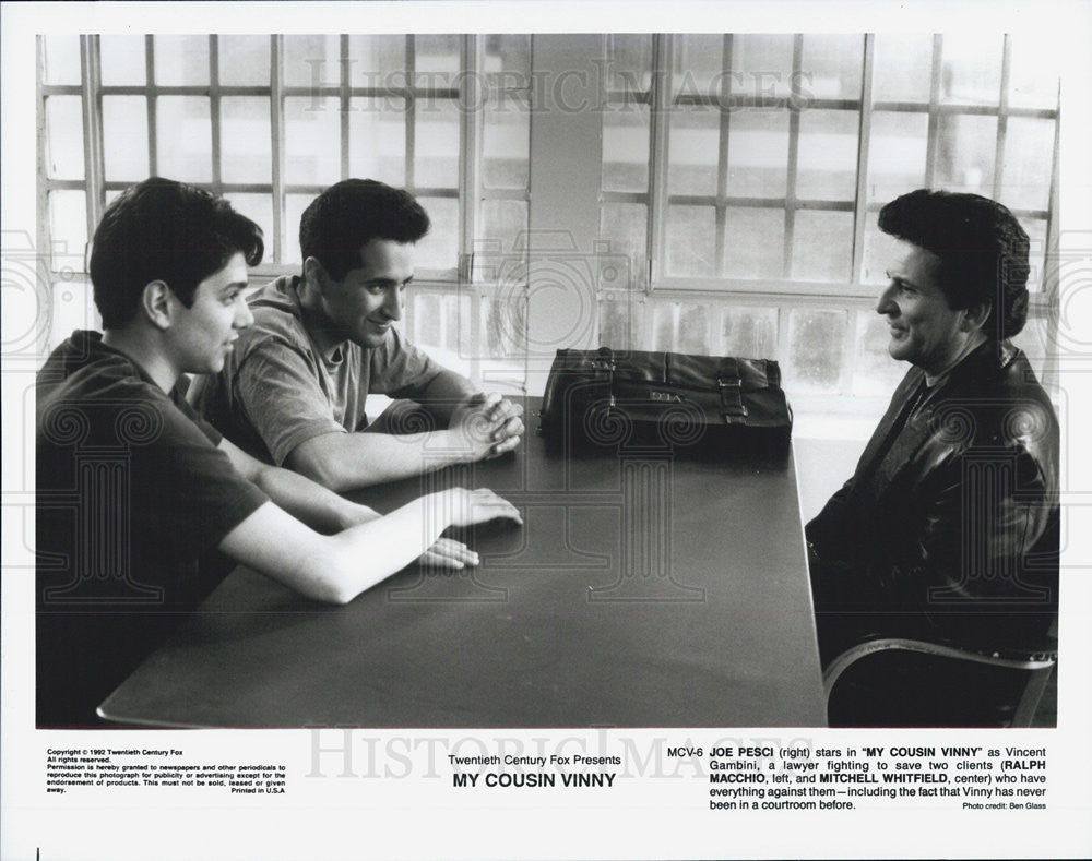 1992 Press Photo Joe Pesci, Ralph Macchio &amp; Mitchell Whitfield-My Cousin Vinny - Historic Images