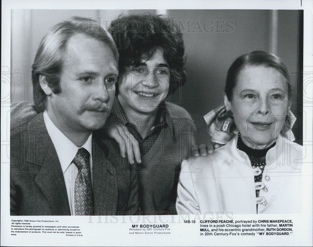 1980 Press Photo Chris Makepeace, Martin Mull, Ruth Gordon in "My Bodyguard" - Historic Images