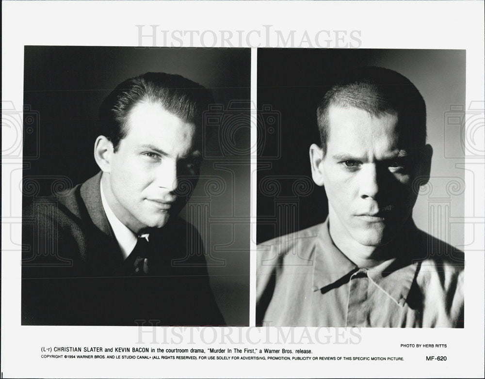 1994 Press Photo Christian Slater Kevin Bacon MURDER IN THE FIRST - Historic Images