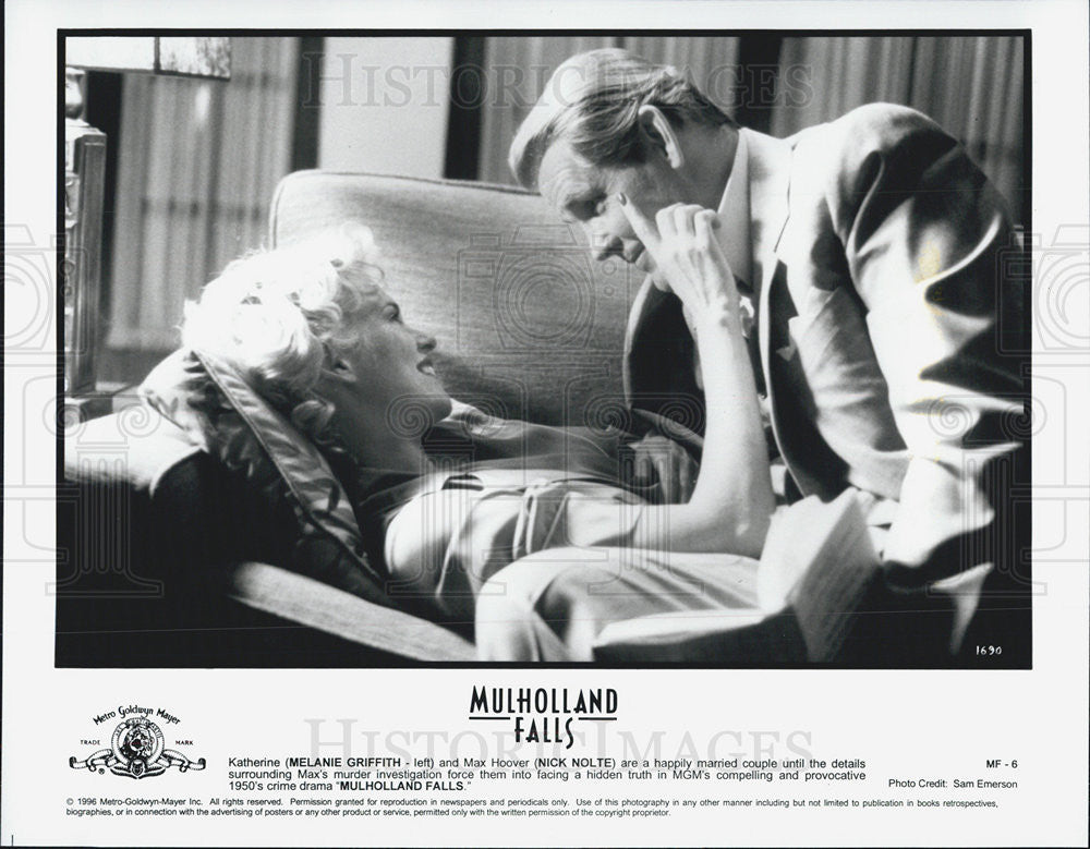 1996 Press Photo Melanie Griffith Actress Nick Nolte Actor Mulholland Falls Film - Historic Images