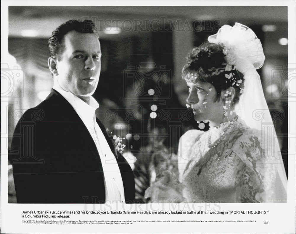 1991 Press Photo  Bruce Willis &amp; Glenne Headly in &quot;Mortal Thoughts&quot; - Historic Images