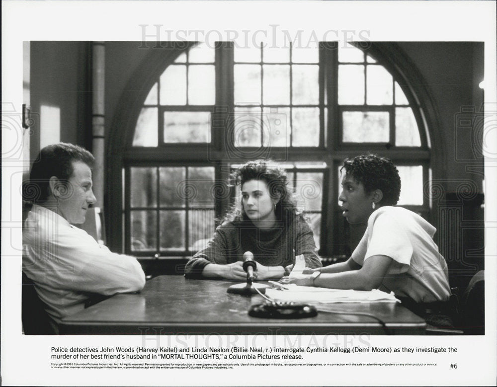 1991 Press PhotoHarvey Keitel, Billie Neal Jr &amp; Demi Moore in &quot;Mortal Thoughts&quot; - Historic Images