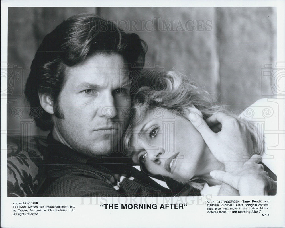 1986 Press Photo Jane Fonda, Jeff Bridges, The Morning After - Historic Images