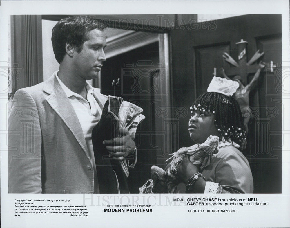 1981 Press Photo Chevy Chase and Nell Carter in &quot;Modern Problems&quot; - Historic Images