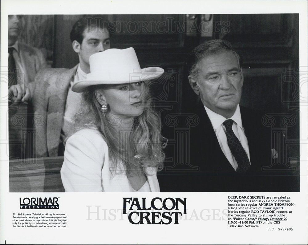 Press Photo Actress ANdrea Thompson and actor Rod Taylor star in &quot;Falcon Crest&quot; - Historic Images