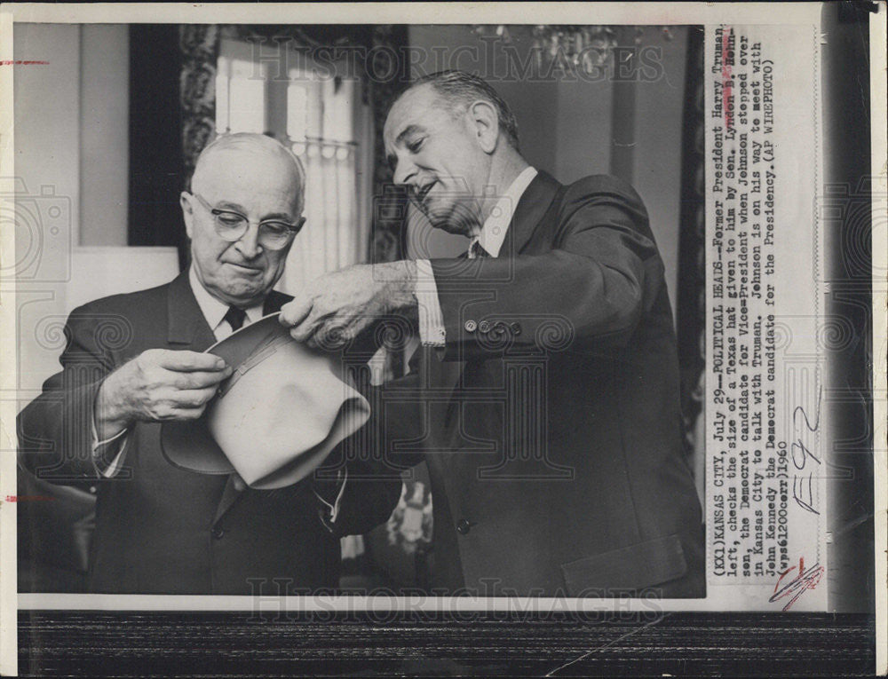 1960 Press Photo Harry Truman Lyndon B. Johnson - Historic Images