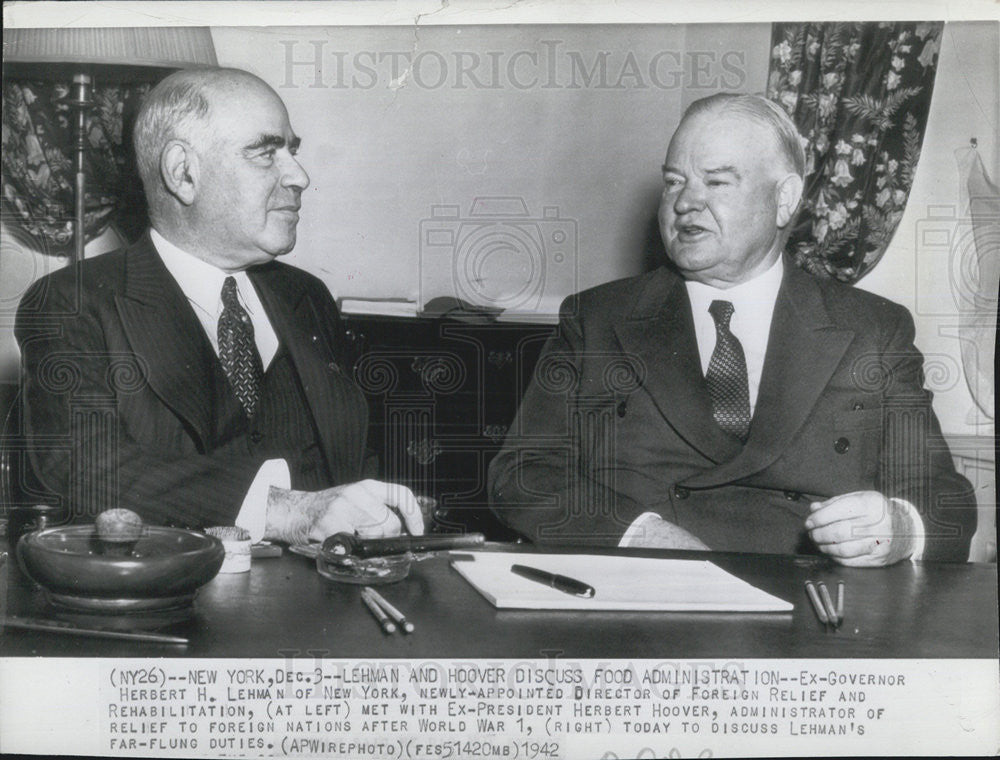 1942 Press Photo Lehman &amp; Former President hoover Discuss Food Administration - Historic Images
