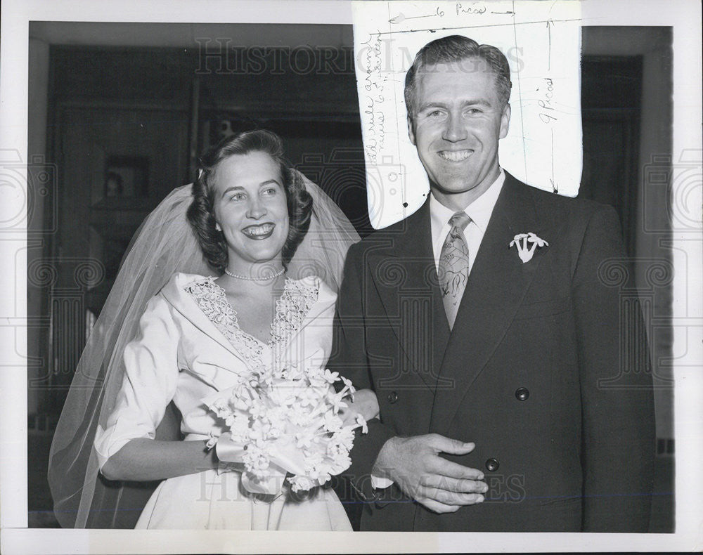 1951 Press Photo of NY Yankees' Bobby Brown Sara French's wedding - Historic Images