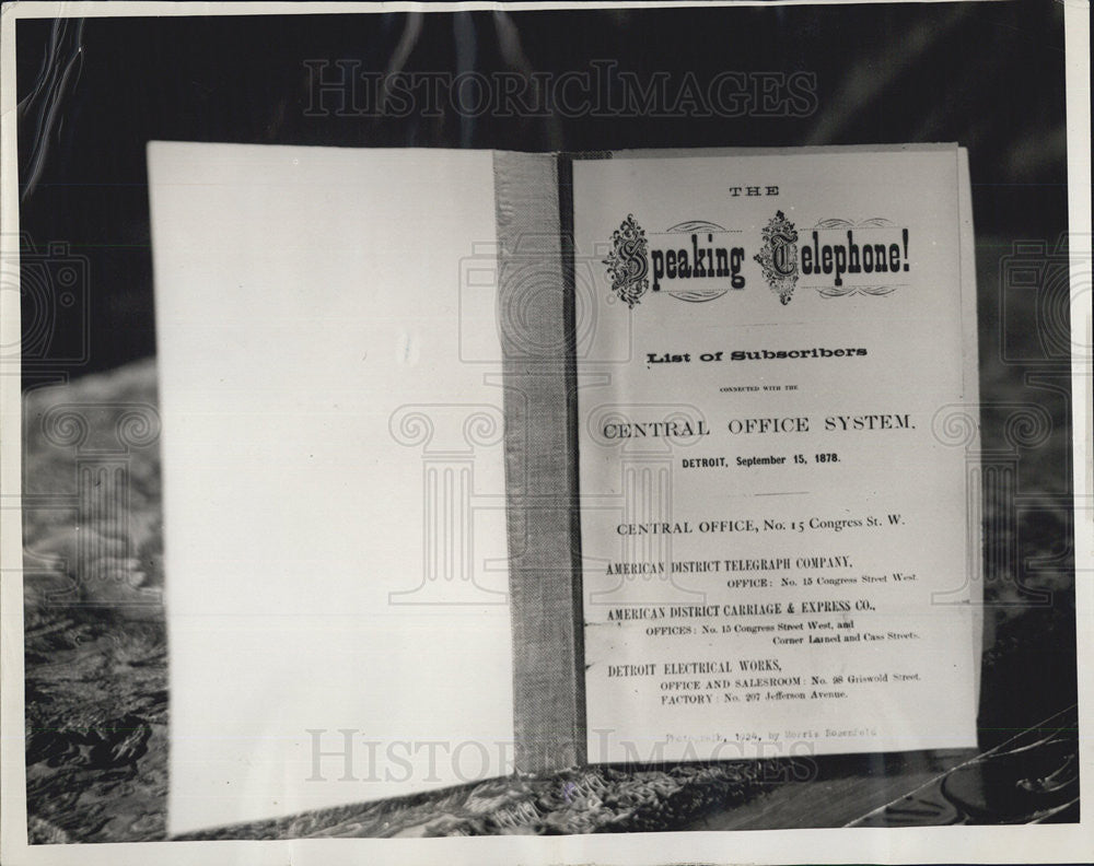 1930 Press Photo Copy of title page of Detroit Mich first ever phone directory - Historic Images