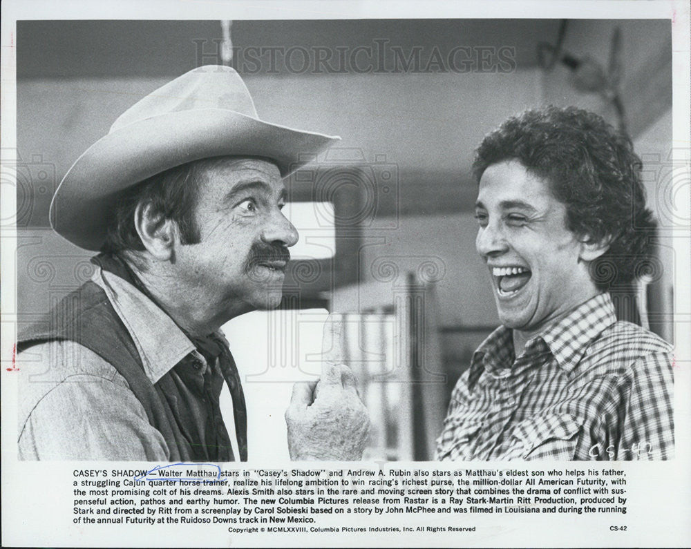 1978 Press Photo Actors Walter Matthau And Andrew A. Rubin In &quot;Casey&#39;s Shadow&quot; - Historic Images