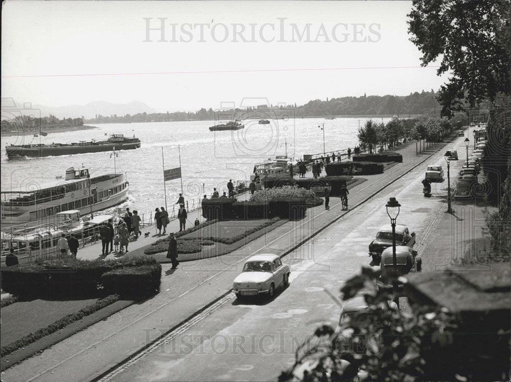 1964 Press Photo of a dock on the Rhine in Bonn, Germany - Historic Images