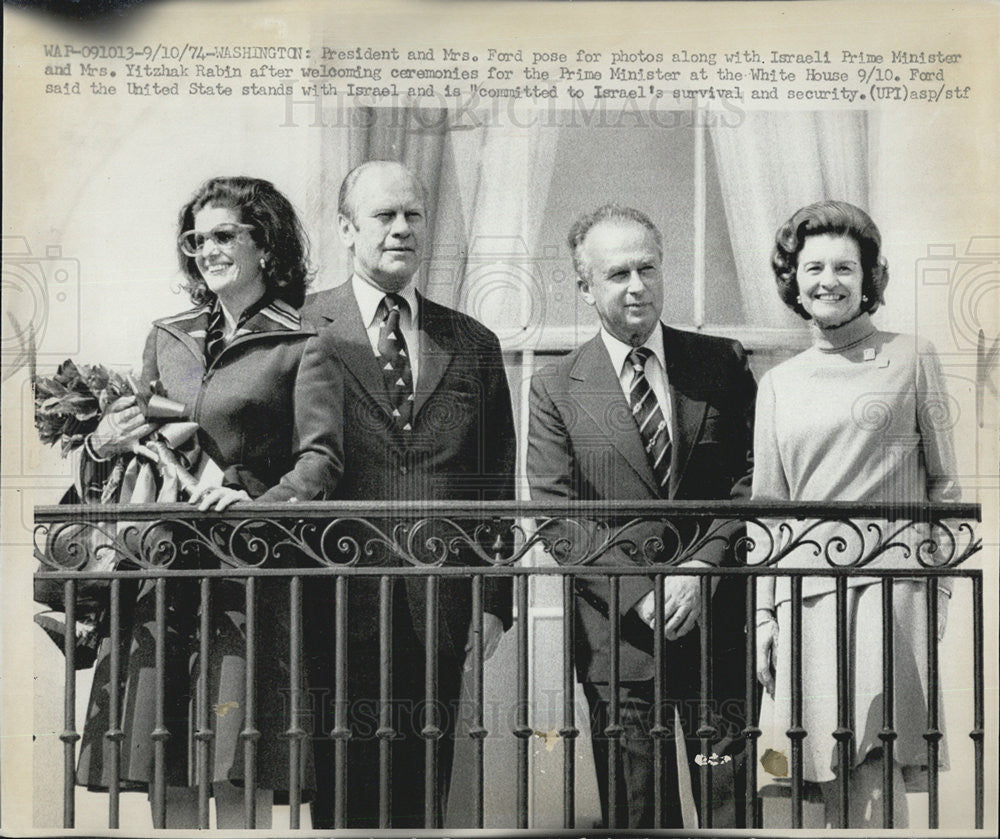 1974 Press Photo President &amp; Mrs Ford with Israeli PM &amp; Mrs Yitzhak Rabin - Historic Images