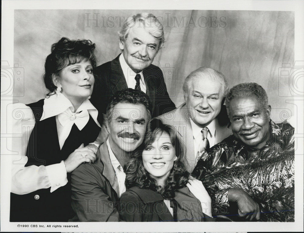 1990 Press Photo Elizabeth Ashley, Hal Holbrook, Burt Reynolds, Marilu Henner - Historic Images