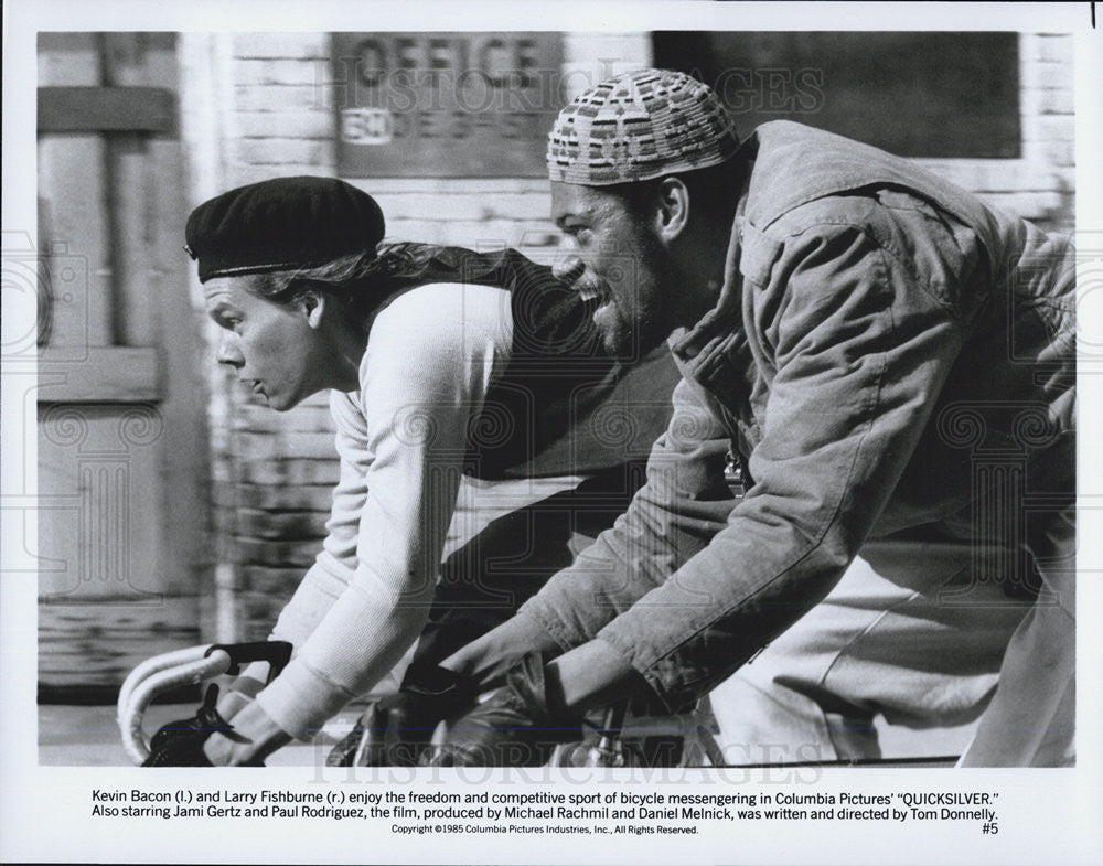 1985 Press Photo Kevin Bacon &amp; Larry Fishburne in &quot;Quicksilver&quot; - Historic Images