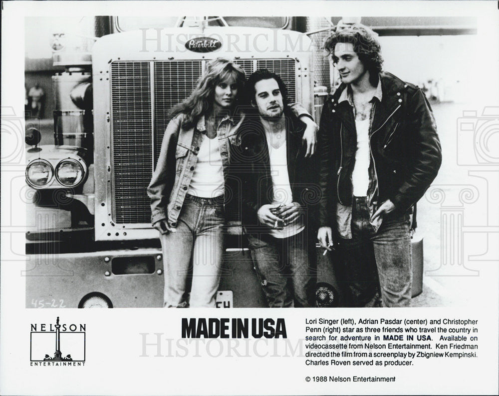 1988 Press Photo Lori Singer, Adrian Pasdar and Chris Penn in &quot;Made in USA&quot; - Historic Images