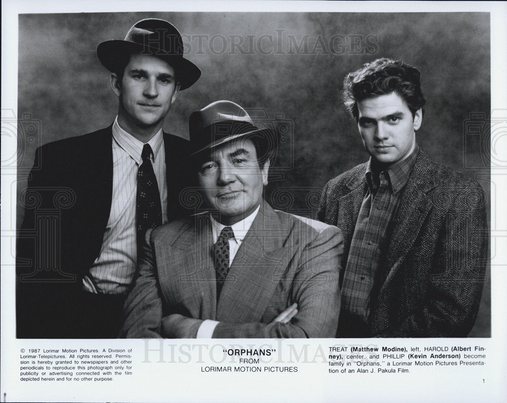 1987 Press Photo Matthew Modine, Albert Finney, and Kevin Anderson &quot;Orphans&quot; - Historic Images