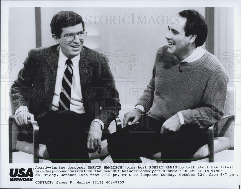 1986 Press Photo Marvin Hamlisch joins Robert Klein on show &quot;Robert Klein Talks&quot; - Historic Images