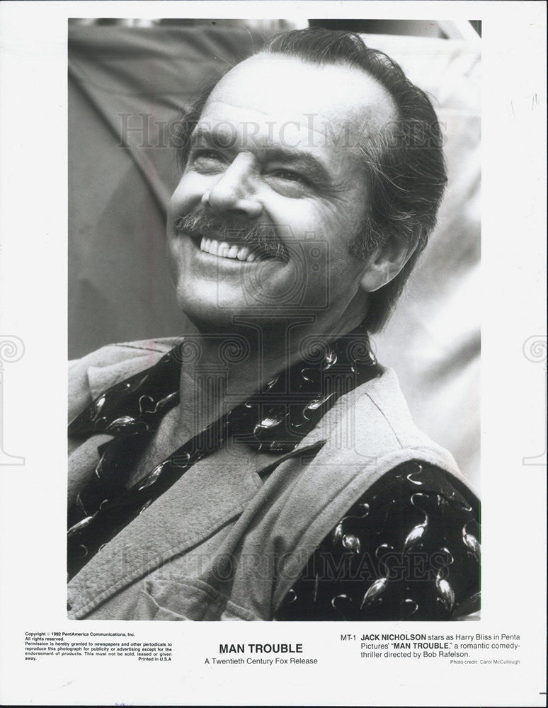 1992 Press Photo Jack Nicholson on &quot;Man Trouble&quot; - Historic Images