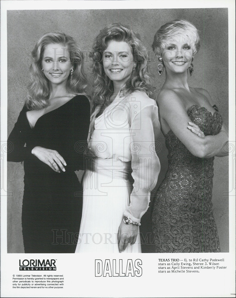1980 Press Photo Cathy Podewell , Sheree J. Wilson, Kimberly Foster on "Dallas" - Historic Images