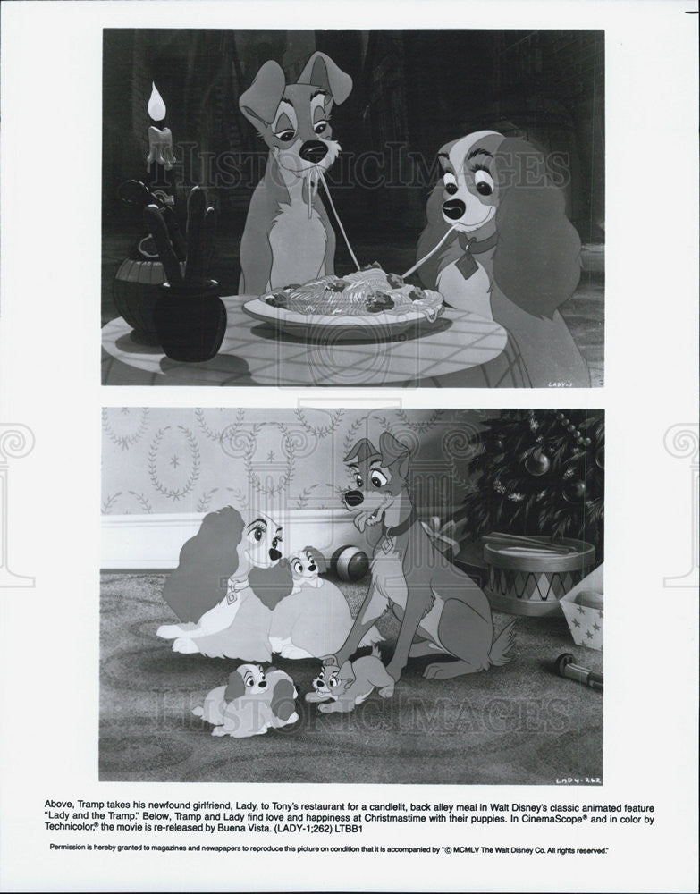 1955 Press Photo Lady Tramp Scenes Walt Disney Animated Cartoon Movie - Historic Images