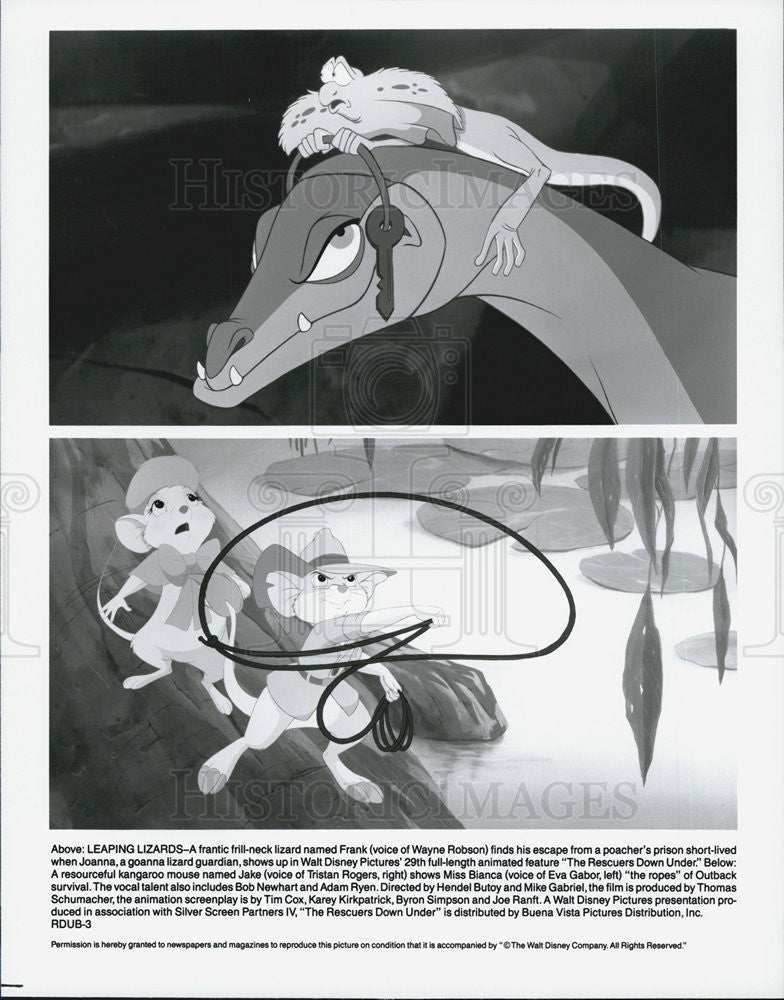 1990 Press Photo Frank, Jake, and Miss Bianca in "The Rescuers Down Under" - Historic Images