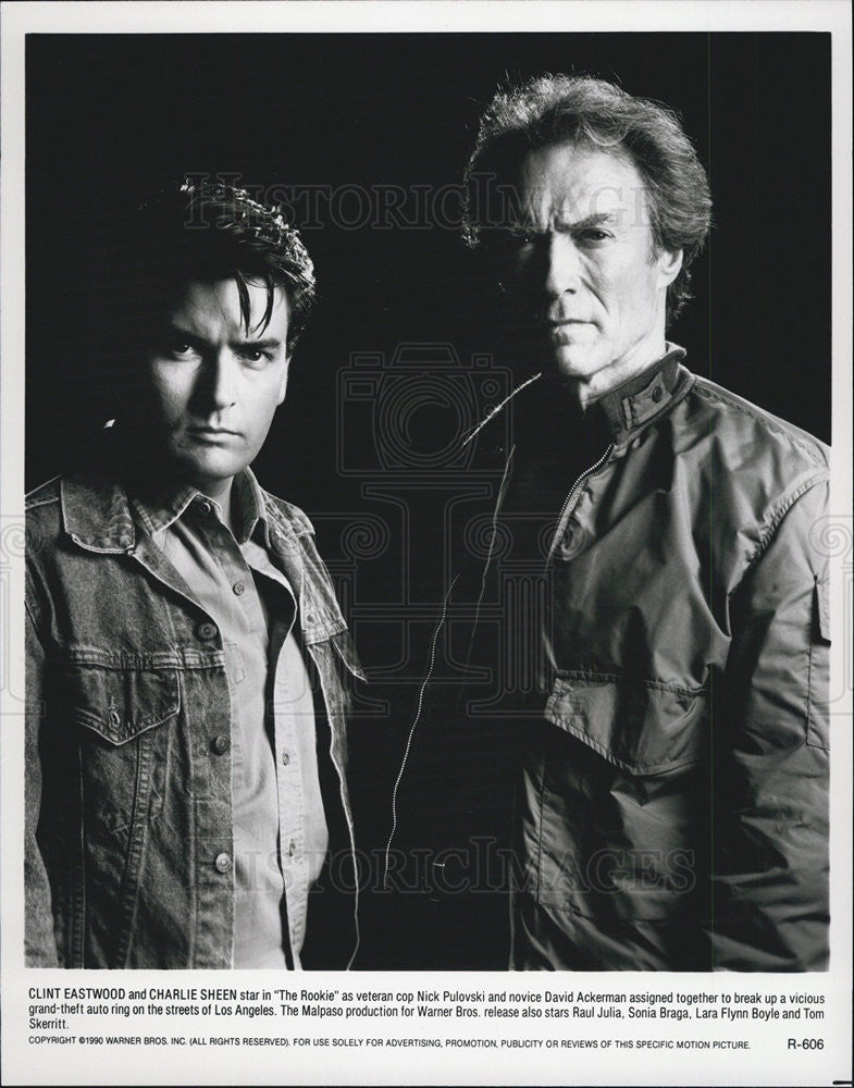 1990 Press Photo Clint Eastwood &amp; Charlie Sheen in &quot;The Rookie.&quot; - Historic Images